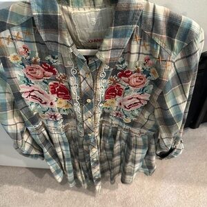 Johnny Was Multicolor Plaid Button Down Shirt